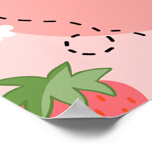 Pink Strawberry Berry First Birthday Welcome ポスター (角)