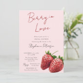 Pink Strawberry Berry In Love Bridal Shower 招待状 (スタンド正面)