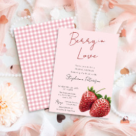 Pink Strawberry Berry In Love Bridal Shower 招待状