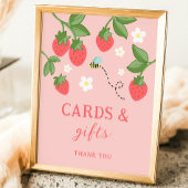Pink Strawberry Berry Sweet Birthday Party Sign ポスター