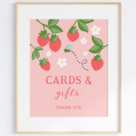 Pink Strawberry Berry Sweet Birthday Party Sign ポスター