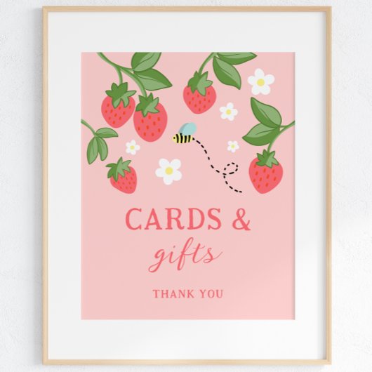 Pink Strawberry Berry Sweet Birthday Party Sign ポスター