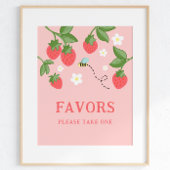 Pink Strawberry Berry Sweet Birthday Party Sign ポスター