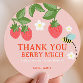 Pink Strawberry Birthday Party Favor Thank you ラウンドシール