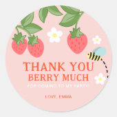Pink Strawberry Birthday Party Favor Thank you ラウンドシール (正面)