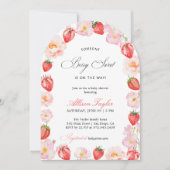 Pink Strawberry Bow Floral Baby Shower Arch 招待状 (正面)