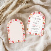 Pink Strawberry Bow Floral Baby Shower Arch 招待状