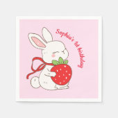 Pink Strawberry Bunny Birthday スタンダードカクテルナプキン (正面)