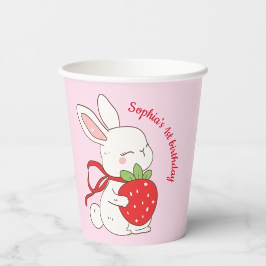 Pink Strawberry Bunny Birthday 紙コップ (裏面)