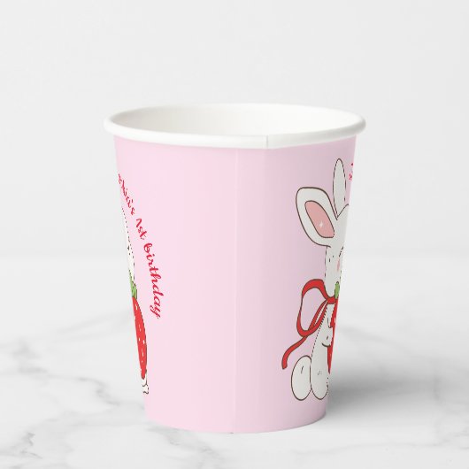 Pink Strawberry Bunny Birthday 紙コップ (右)