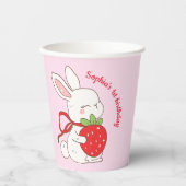 Pink Strawberry Bunny Birthday 紙コップ (正面)