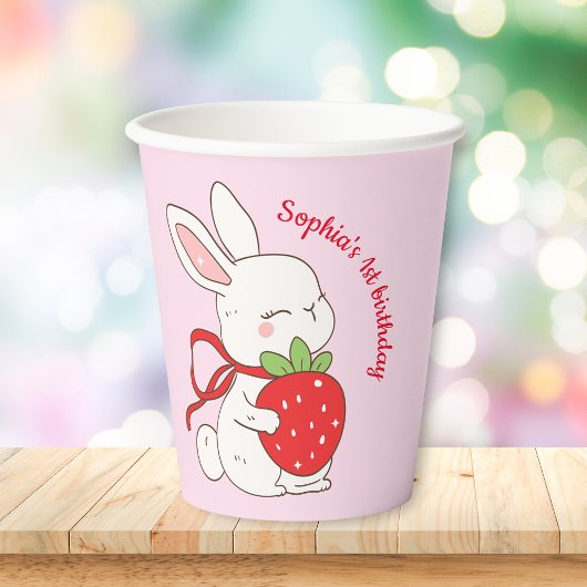 Pink Strawberry Bunny Birthday 紙コップ