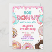 Pink Strawberry Donut Theme Girl Birthday Party 招待状 (正面)