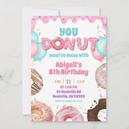 Pink Strawberry Donut Theme Girl Birthday Party 招待状