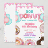 Pink Strawberry Donut Theme Girl Birthday Party 招待状 (正面/裏面)