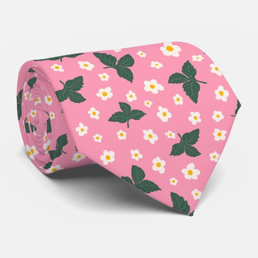Pink Strawberry Flower Pattern ネクタイ (ロール)
