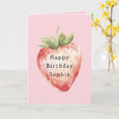 Pink Strawberry Fruit Birthday カード (黄色い花)