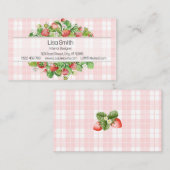 Pink Strawberry Gingham Business Card  名刺 (正面/裏面)