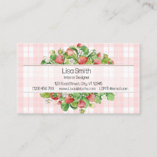 Pink Strawberry Gingham Business Card  名刺