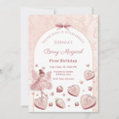 Pink Strawberry Hearts Fairy Girl Birthday Invitat 招待状 (正面)