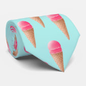 Pink Strawberry Ice Cream Cone Pattern, Blue ネクタイ (ロール)