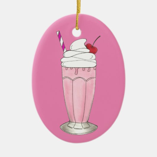 Pink Strawberry Ice Cream Shake Milkshake Dessert セラミックオーナメント (正面)