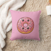 Pink Strawberry Iced Donut Kawaii Cushion Pillow クッション (ブランケット)