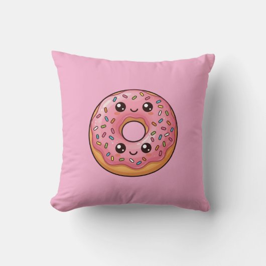 Pink Strawberry Iced Donut Kawaii Cushion Pillow クッション (正面)