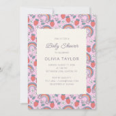 Pink Strawberry Rainbow Retro Baby Shower 招待状 (正面)