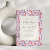 Pink Strawberry Rainbow Retro Baby Shower 招待状