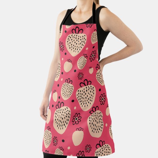 pink strawberry seamless pattern エプロン (インサイチュ)