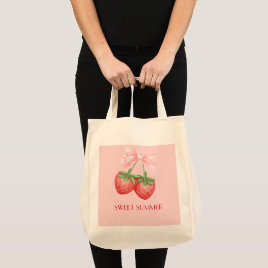Pink strawberry tote bag トートバッグ (正面(商品))