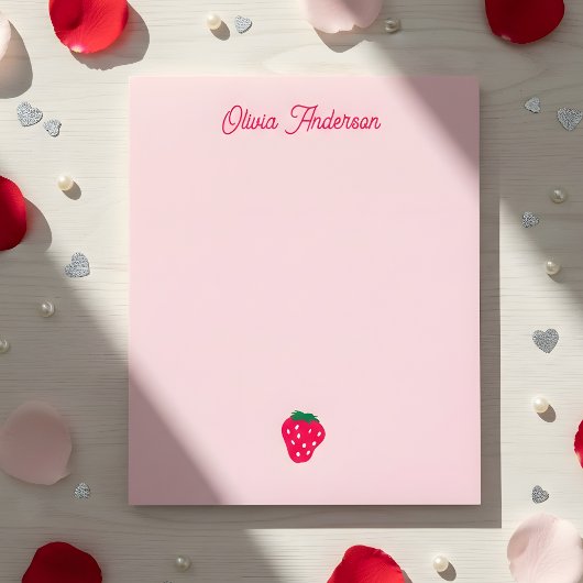 Pink Strawberry Valentines Day Personalized Name ノートパッド
