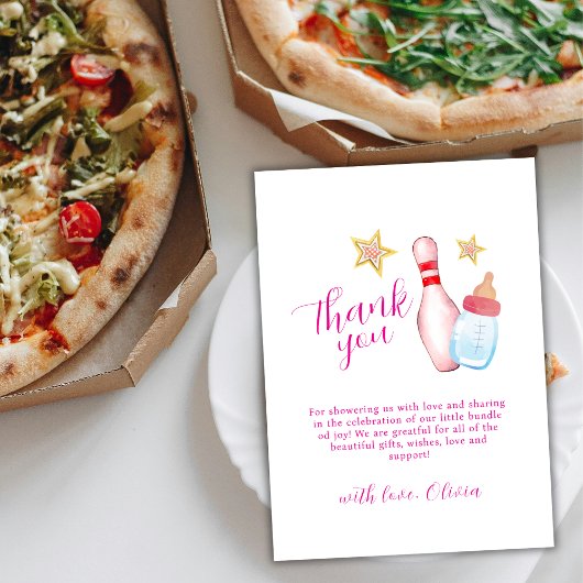 Pink Strike Up Some Fun Bowling Girl Baby Shower  サンキューカード