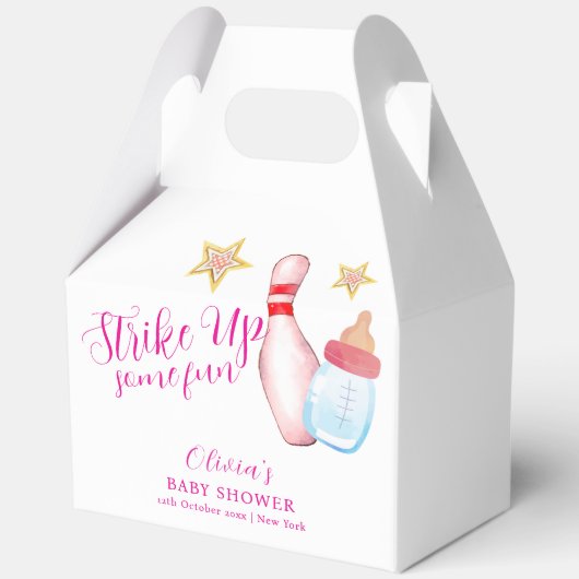 Pink Strike Up Some Fun Bowling Sport Baby Shower  フェイバーボックス (正面)