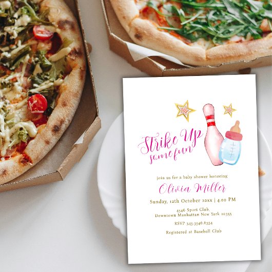 Pink Strike Up Some Fun Bowling Sport Baby Shower  招待状