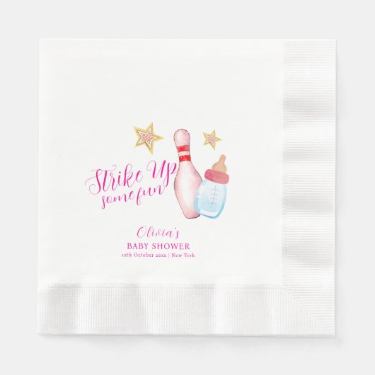 Pink Strike Up Some Fun Bowling Sport Baby Shower  縁ありランチョンナプキン (正面)