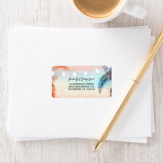 Pink String Lightsビーチ結婚式 ラベル (インサイチュ)