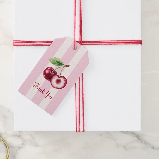 Pink Stripe Cherry Illustration Thank You Tag ギフトタグ