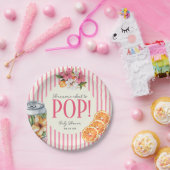 Pink Stripe Citrus POP Baby Shower Plates ペーパープレート (パーティー)