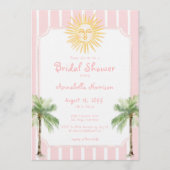 Pink Stripe Coastal Sun Palm Bridal Shower 招待状 (正面)