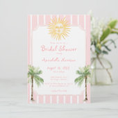 Pink Stripe Coastal Sun Palm Bridal Shower 招待状 (スタンド正面)