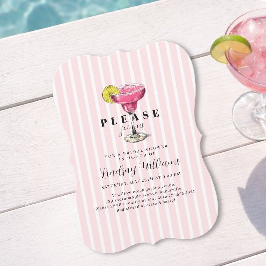 Pink Stripe Cocktail Bridal Shower Party 招待状