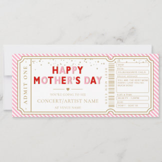 Pink Stripe Concert Ticket Gift Voucher Card 招待状