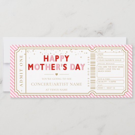 Pink Stripe Concert Ticket Gift Voucher Card 招待状 (正面)