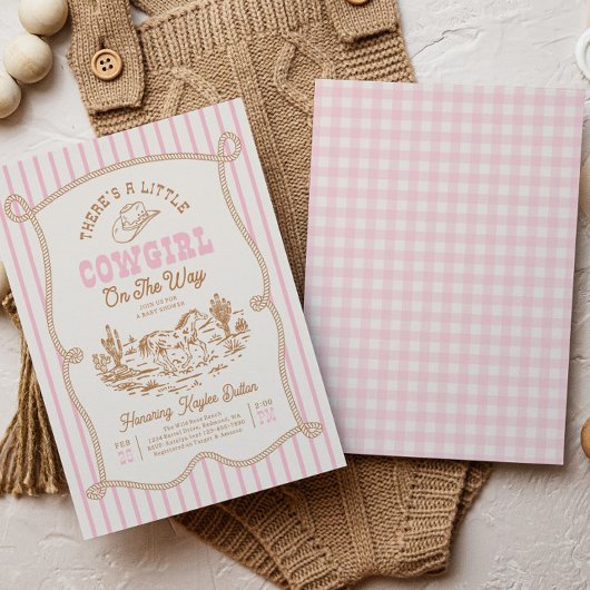 Pink Stripe Cowgirl Baby Shower Invitation 招待状