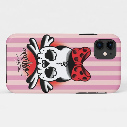 Pink Stripe Dokuro-Chan Case-Mate iPhoneケース (裏面(横))