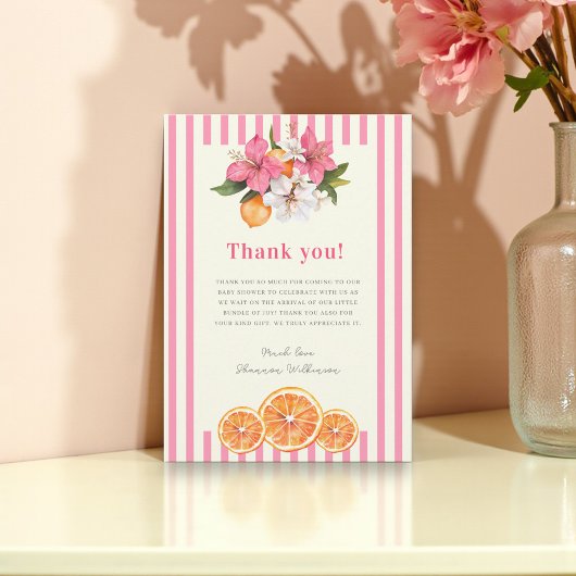 Pink Stripe Floral Baby Shower Thank You card サンキューカード