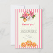 Pink Stripe Floral Baby Shower Thank You card サンキューカード (正面)