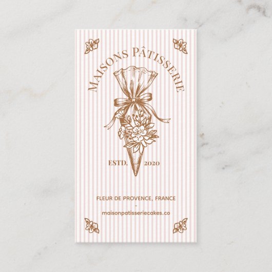 Pink Stripe Floral Baking Pastry Piping Bag Bakery 名刺 (正面)